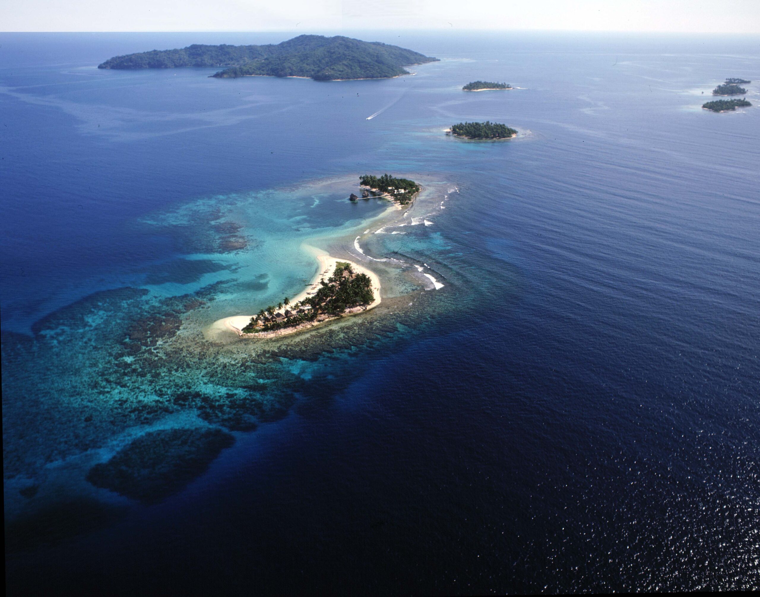 Aerial view of Cayos Cochinos Honduras Caribbean islands